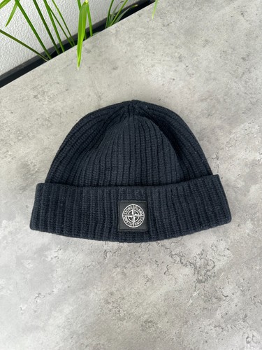 Stone island black wool beanie - island,
